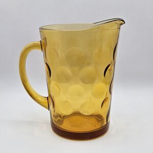 Hazel Atlas Pitcher El Dorado Amber Yellow Gold Coin Dot Glass Pitcher Carafe